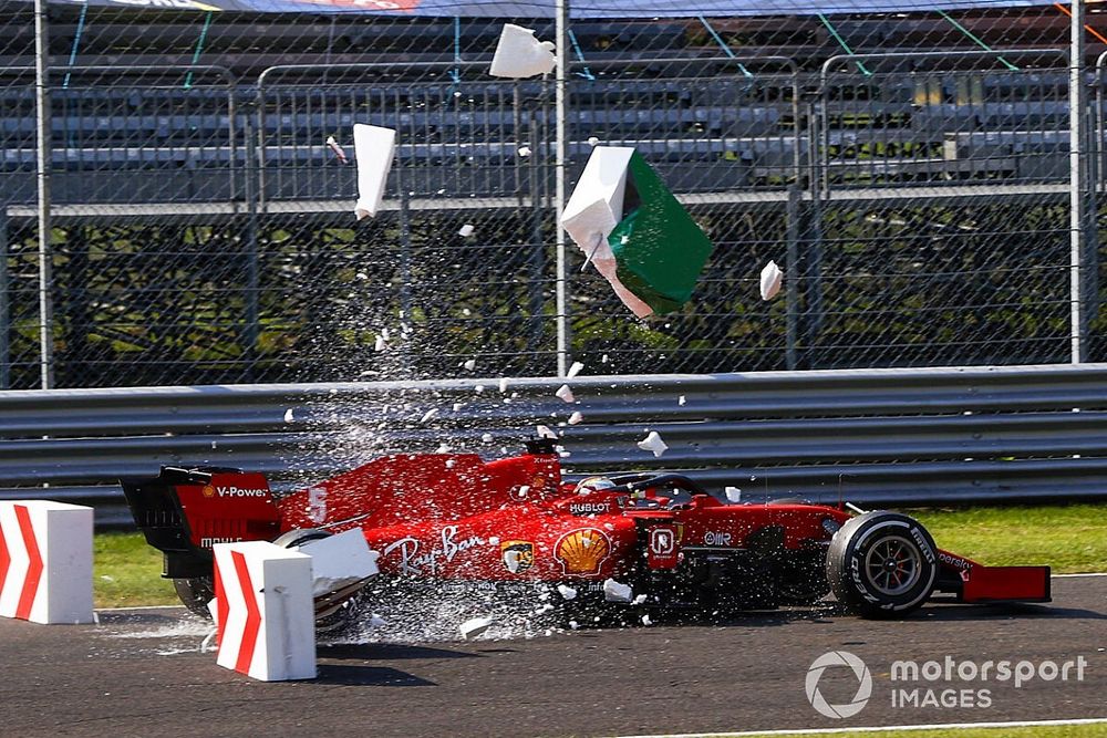 Sebastian Vettel, Ferrari SF1000, collides with barriers