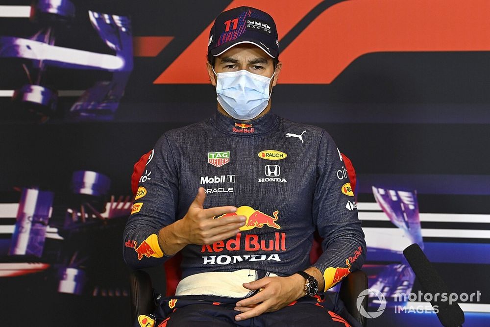 Sergio Perez, Red Bull Racing, in the post Qualifying Press Conference