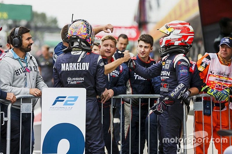 Second place Luca Ghiotto, RUSSIAN TIME, third place Artem Markelov, RUSSIAN TIME