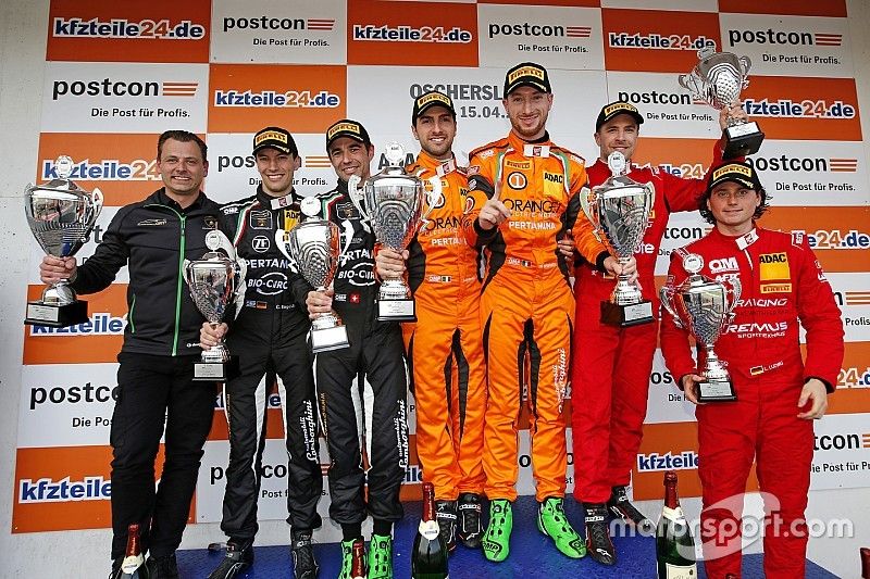 Podio: i vincitori #63 ORANGE1 by GRT Grasser Lamborghini Huracán GT3: Andrea Caldarelli, Mirko Bortolotti, 2. #82 GRT Grasser Racing Team Lamborghini Huracán GT3: Rolf Ineichen, Christian Engelhart, 3. #7 HB Racing Ferrari 488 GT3: Dominik Schwager, Luca Ludwig