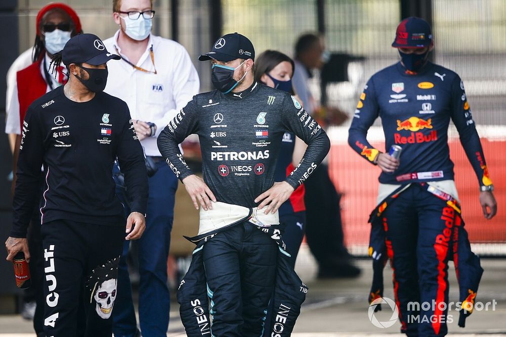 Lewis Hamilton, Mercedes AMG F1, Valtteri Bottas, Mercedes AMG F1, and Max Verstappen, Red Bull Racing