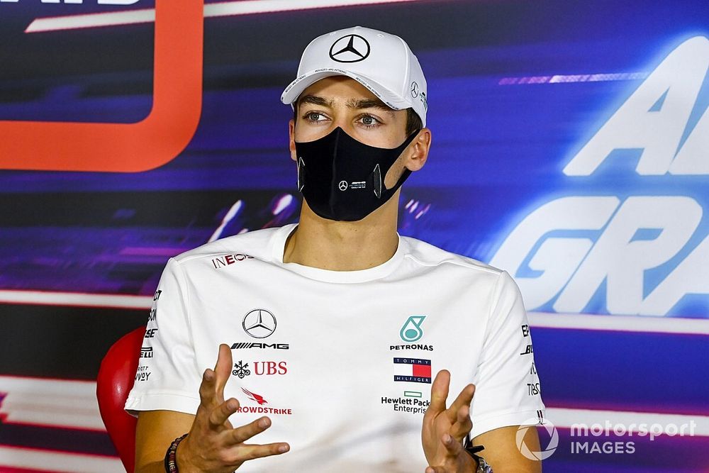 George Russell, Mercedes-AMG F1 in the press conference 