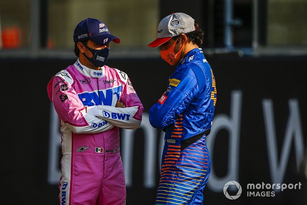 Sergio Perez, Racing Point, and Lando Norris, McLaren 