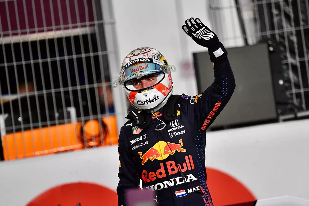 Max Verstappen, Red Bull Racing, waves to fans after Qualifying