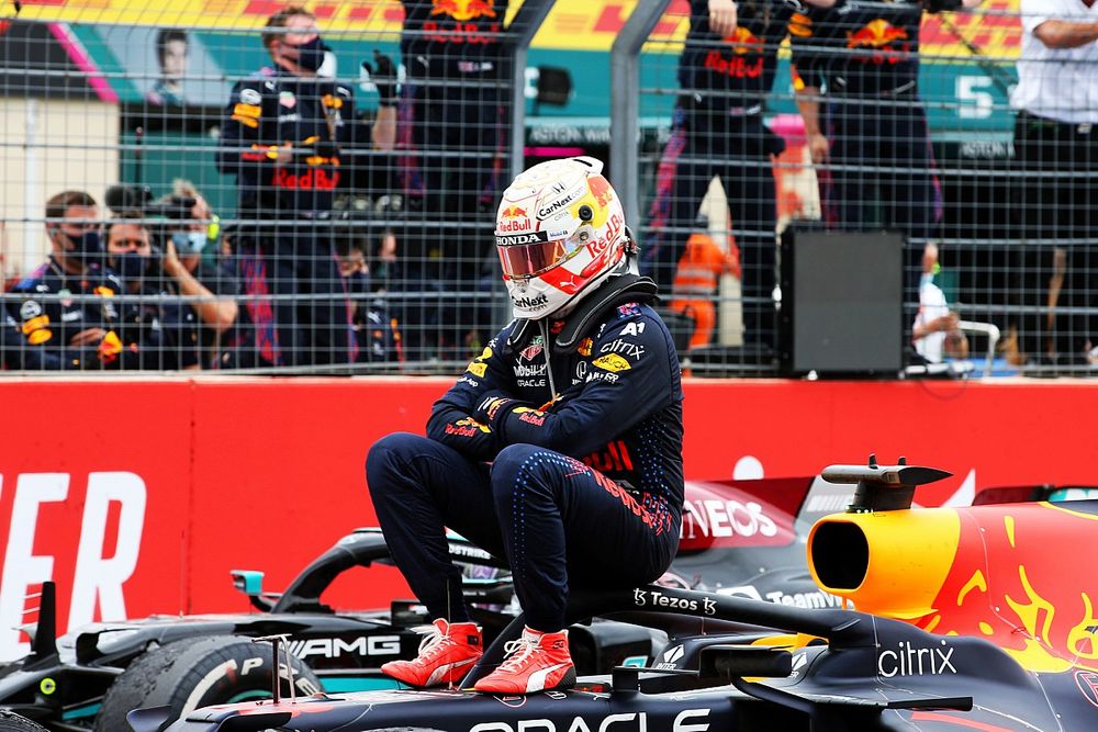 Max Verstappen, Red Bull Racing, 1st position, celebrates on arrival in Parc Ferme