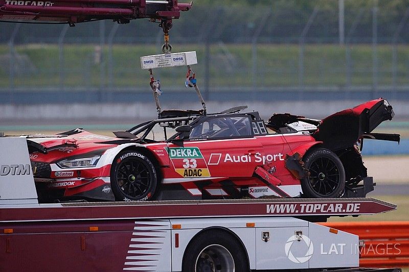 The crashed car of René Rast, Audi Sport Team Rosberg, Audi RS 5 DTM