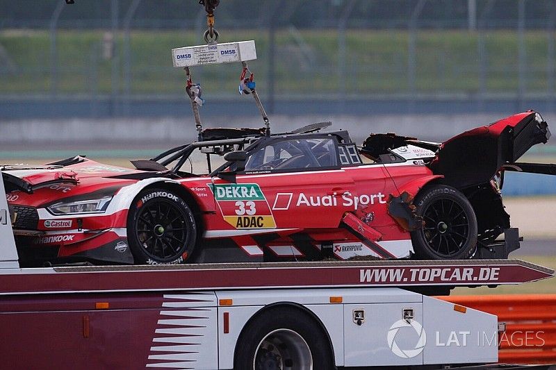 The crashed car of René Rast, Audi Sport Team Rosberg, Audi RS 5 DTM