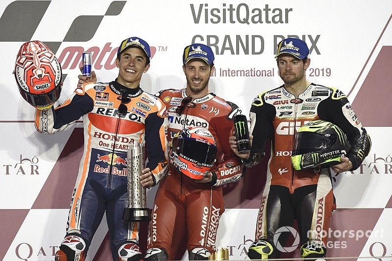 Podium: second place Marc Marquez, Repsol Honda Team, Race winner Andrea Dovizioso, Ducati Team, third place Cal Crutchlow, Team LCR Honda