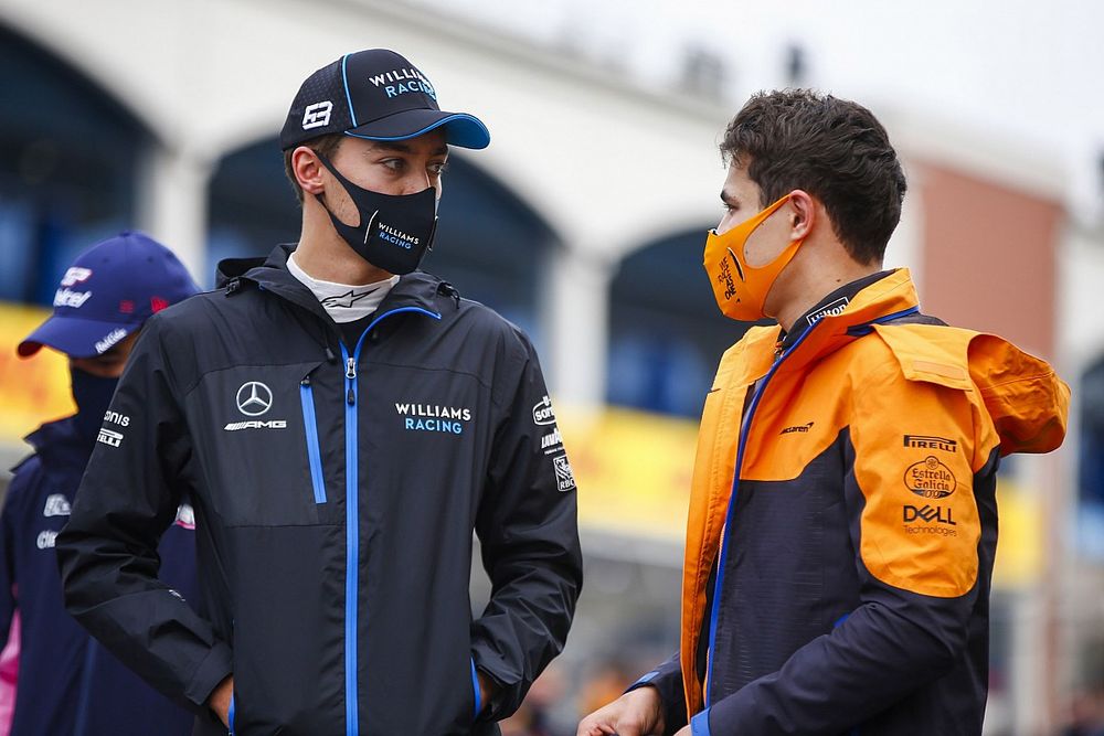 George Russell, Williams Racing, and Lando Norris, McLaren, oon the grid