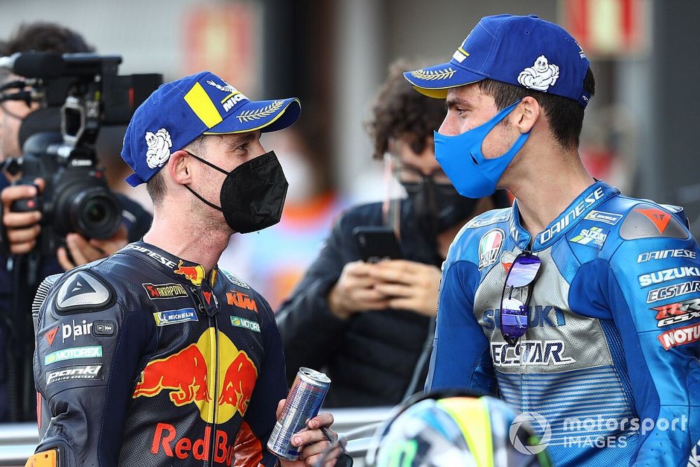 Il vincitore della gara Joan Mir, Team Suzuki MotoGP, Terzo posto, Pol Espargaro, Red Bull KTM Factory Racing