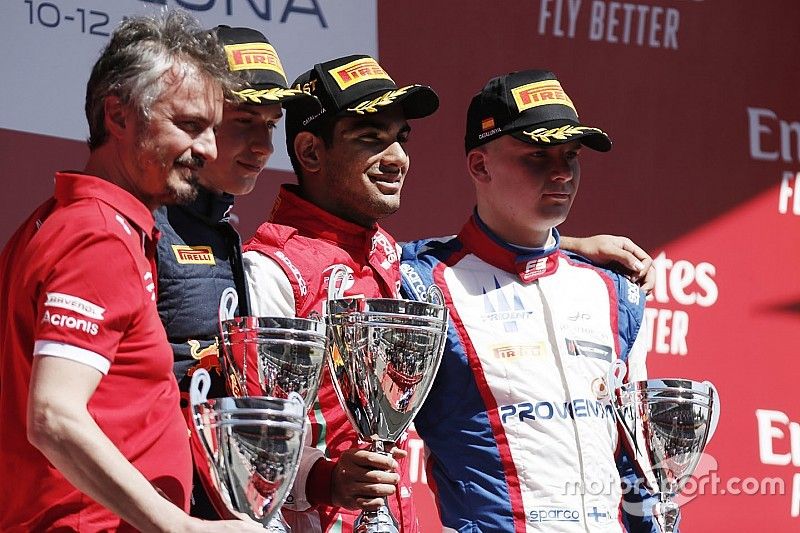 Podium: race winner Jehan Daruvala, PREMA Racing, second place Juri Vips, Hitech Grand Prix, third place Niko Kari, Trident
