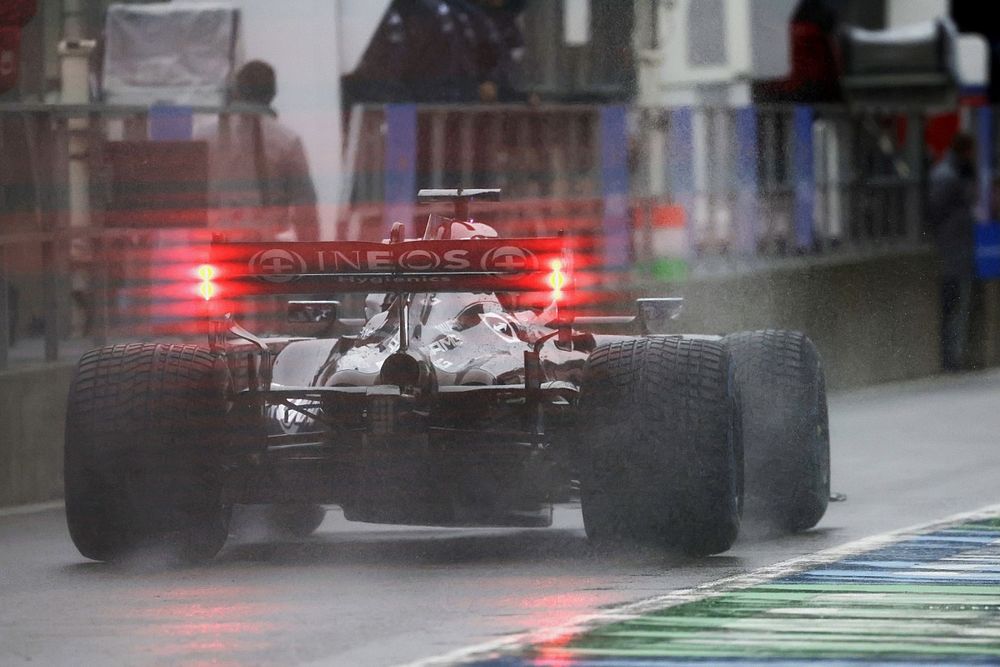 Lewis Hamilton, Mercedes W12, in the pit lane