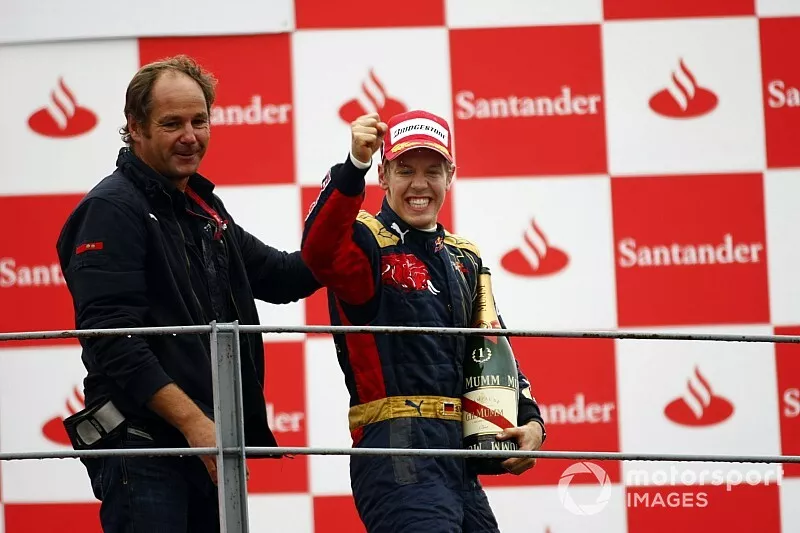 Podium: Gerhard Berger, Team Co-owner, Scuderia Toro Rosso, and Sebastian Vettel, Toro Rosso