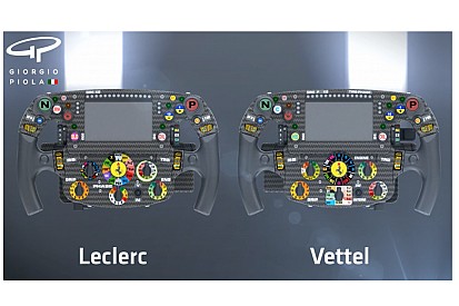 Veja as diferenças entre os volantes de Vettel e Leclerc na Ferrari