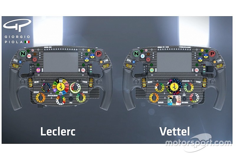 Veja as diferenças entre os volantes de Vettel e Leclerc na Ferrari