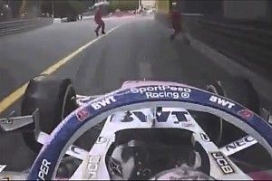 VIDEO: Pérez estuvo a punto de atropellar a un oficial de pista