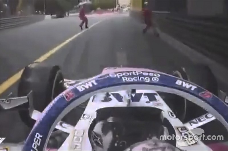 VIDEO: Pérez estuvo a punto de atropellar a un oficial de pista