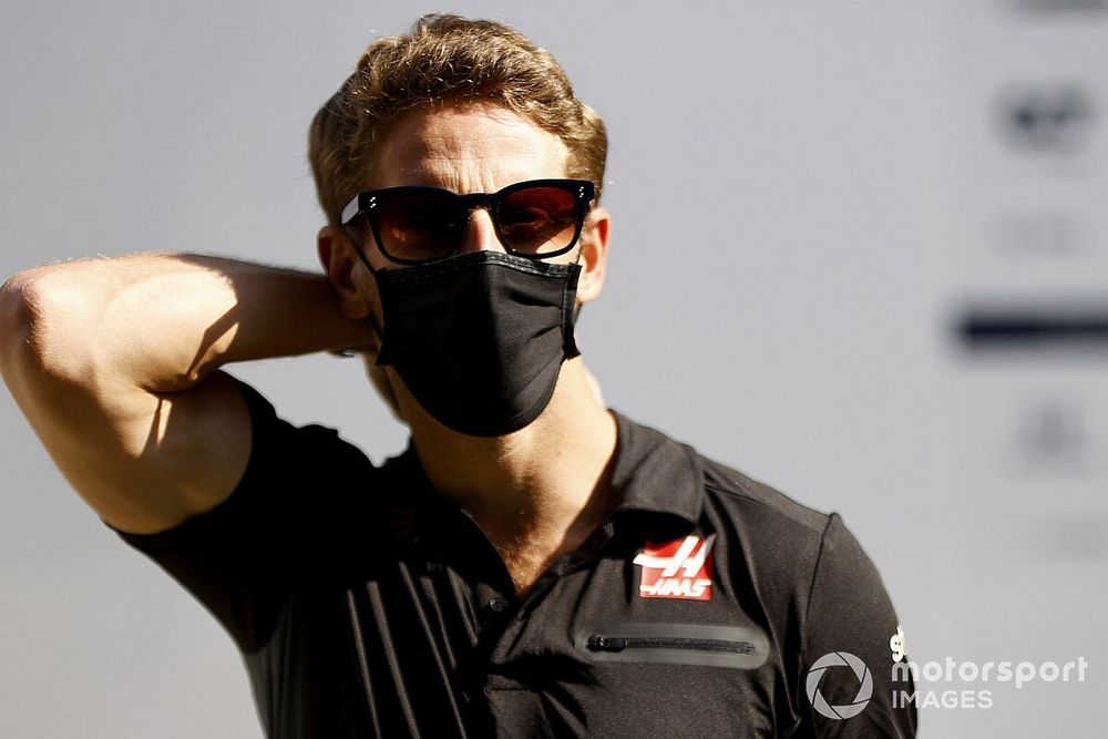 Romain Grosjean, Haas F1 speaks to the media after the press conference.