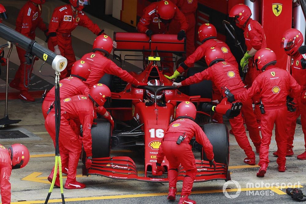 Charles Leclerc, Ferrari SF1000, is retired to the garage