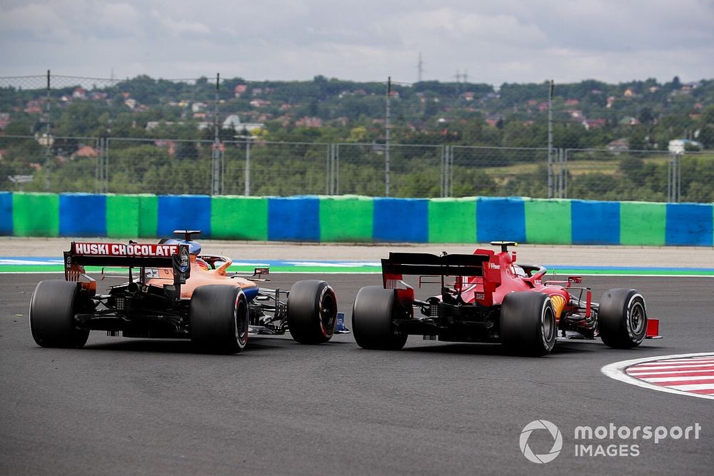 Carlos Sainz Jr., McLaren MCL35 and Charles Leclerc, Ferrari SF1000 