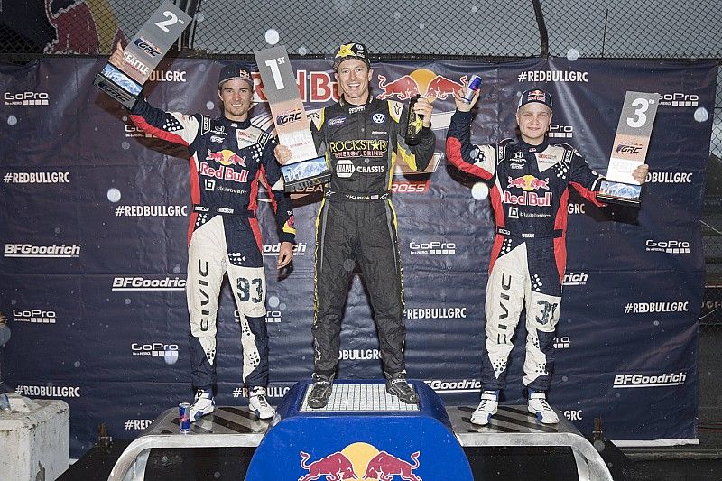 Podium: winner Tanner Foust, Andretti Autosport Volkswagen, second place Sebastian Eriksson, Honda, third place Joni Wiman, Honda