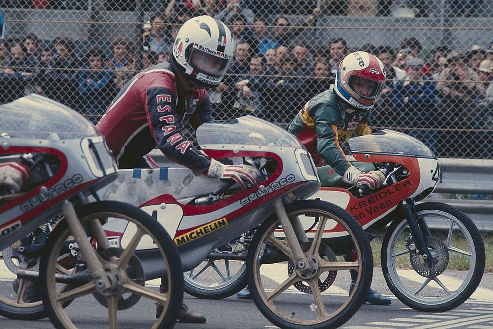 Angel Nieto, Bultaco 50cc, et Eugenio Lazzarini, Kreidler