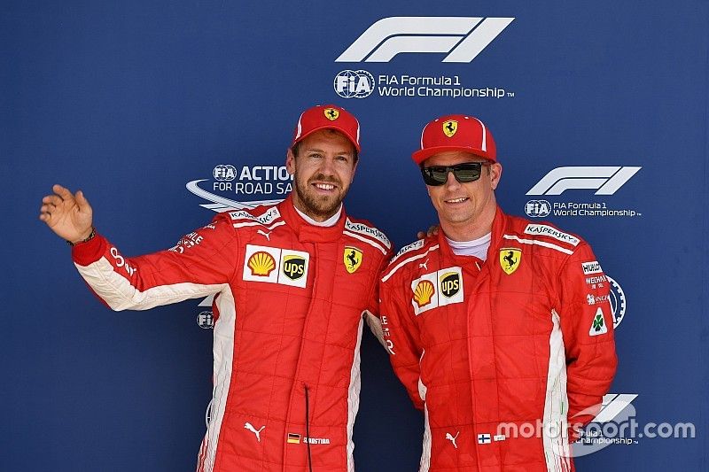 Sebastian Vettel, Ferrari and Kimi Raikkonen, Ferrari celebrate in parc ferme