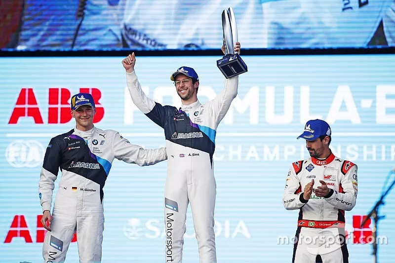 Podium: Race Winner Alexander Sims BMW I Andretti Motorsports, Second position Maximilian G&uuml;nther, BMW I Andretti Motorsports, and Third position Lucas Di Grassi, Audi Sport ABT Schaeffler
