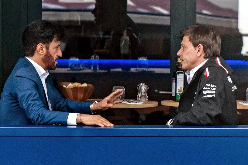 Mohammed bin Sulayem, President, FIA, with Toto Wolff, Team Principal and CEO, Mercedes-AMG