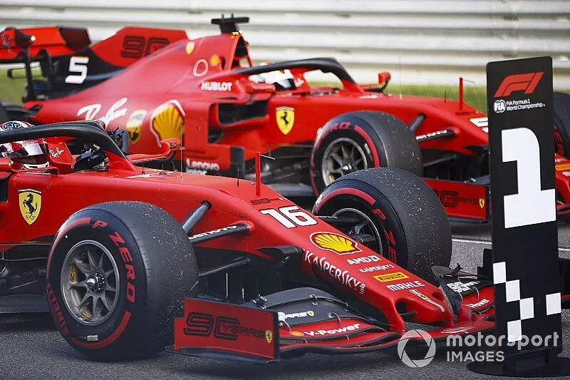 Polesitter Charles Leclerc, Ferrari SF90, third place Sebastian Vettel, Ferrari SF90
