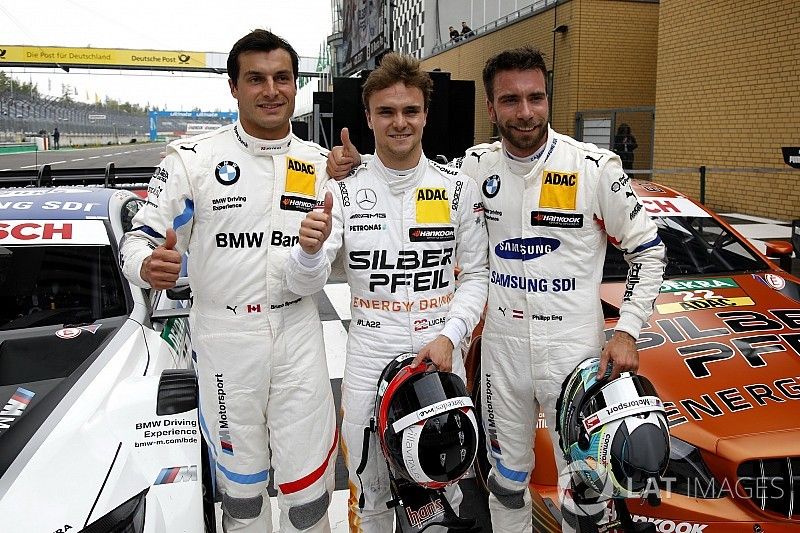 Top 3 en clasificación: Lucas Auer, Mercedes-AMG Team HWA; Philipp Eng, BMW Team RBM, y Bruno Spengler, BMW Team RBM