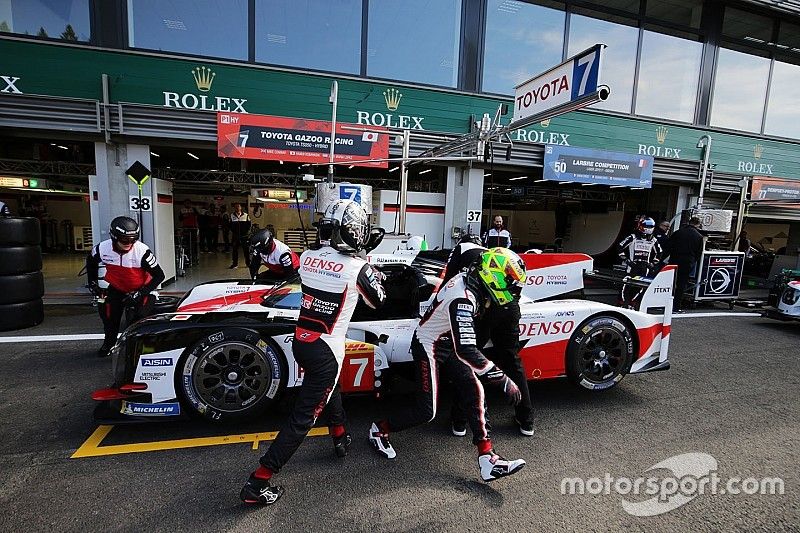 #7 Toyota Gazoo Racing Toyota TS050: Mike Conway, Kamui Kobayashi, Jose Maria Lopez, in pitlane