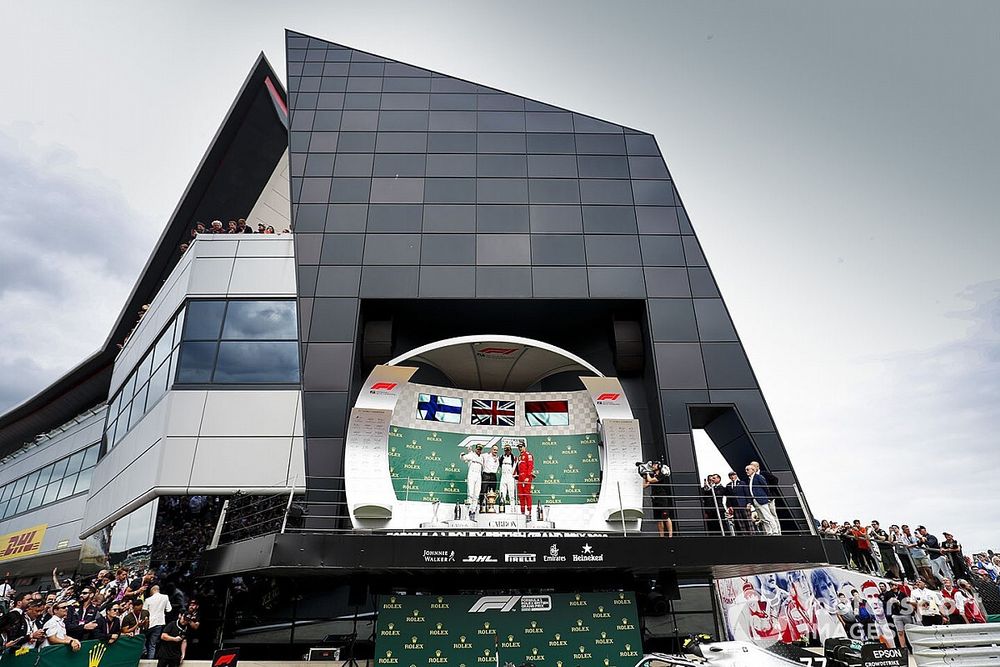 Valtteri Bottas, Mercedes AMG F1, Race winner Lewis Hamilton, Mercedes AMG F1 and Charles Leclerc, Ferrari on the podium 