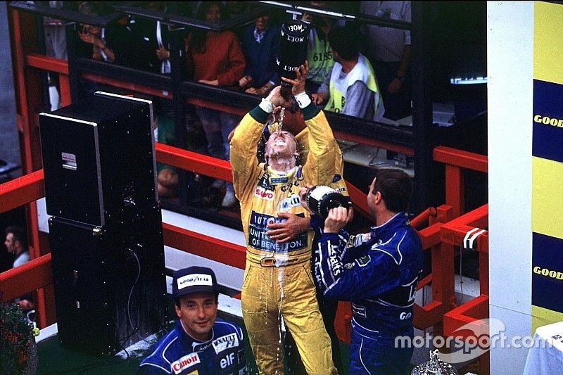 Podium: Race winner Michael Schumacher, Benetton