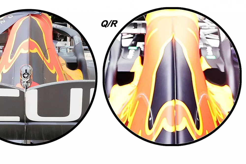 Comparaci&oacute;n de la refrigeraci&oacute;n asim&eacute;trica del Red Bull RB16B