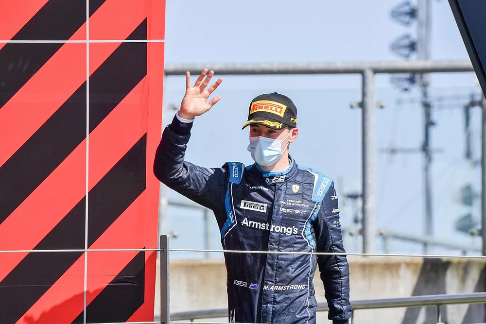 Marcus Armstrong, Dams, 2nd position, arrives on the podium