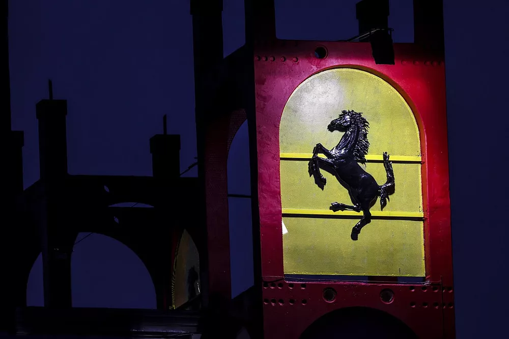 Ferrari logo at night