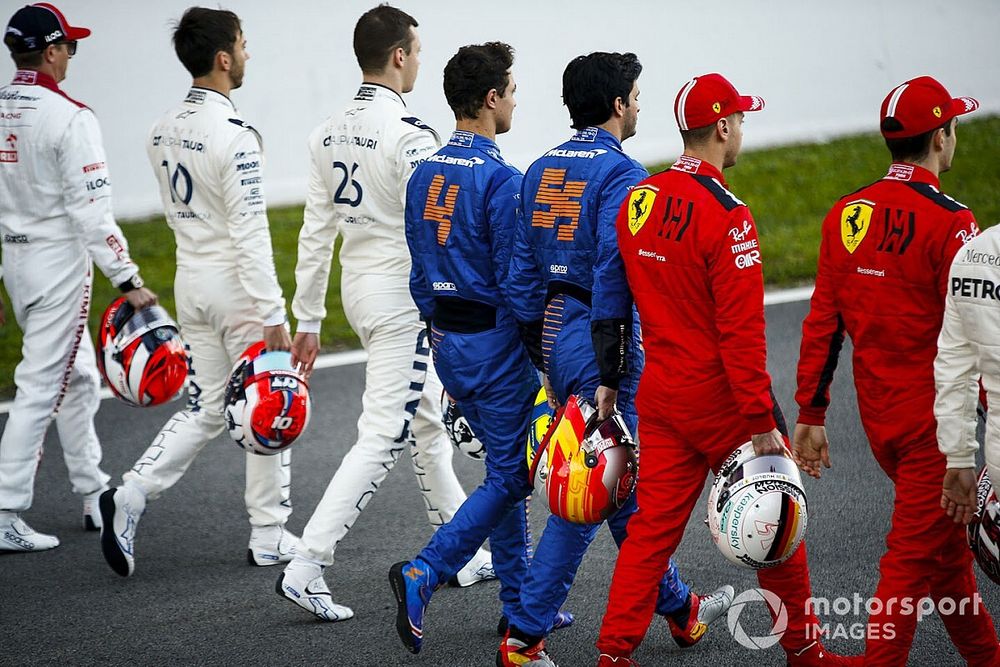 Pierre Galsy, AlphaTauri, Daniel Kvyat, AlphaTauri, Lando Norris, McLaren, Carlos Sainz, McLaren, Sebastien Vettel, Ferrari and Charles Leclerc, Ferrari 