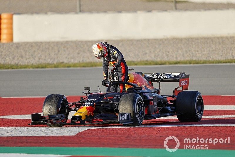 Max Verstappen, Red Bull Racing, stops on track