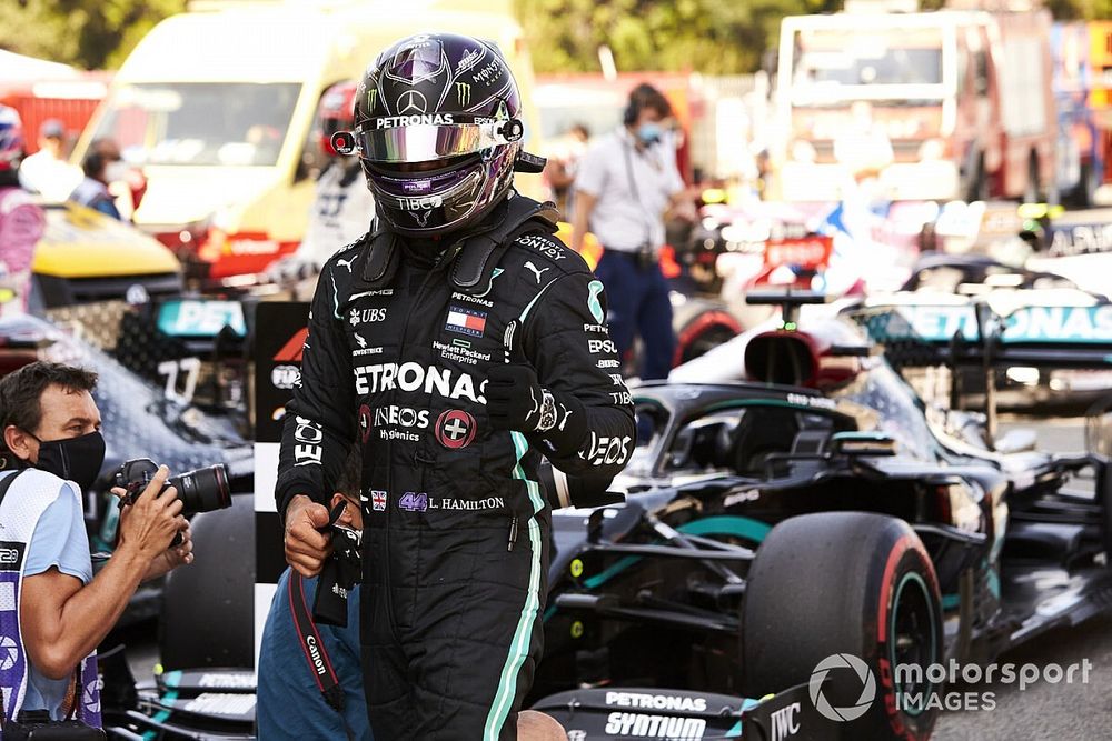 Lewis Hamilton, Mercedes-AMG Petronas F1, arrives in Parc Ferme