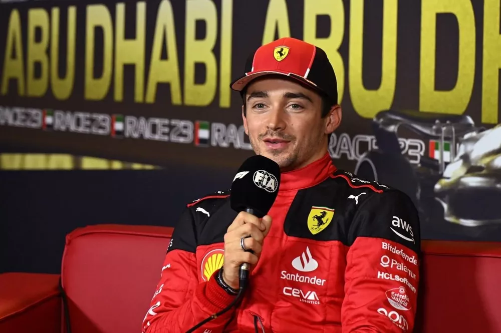 Charles Leclerc, Scuderia Ferrari, during the post-qualifying press conference