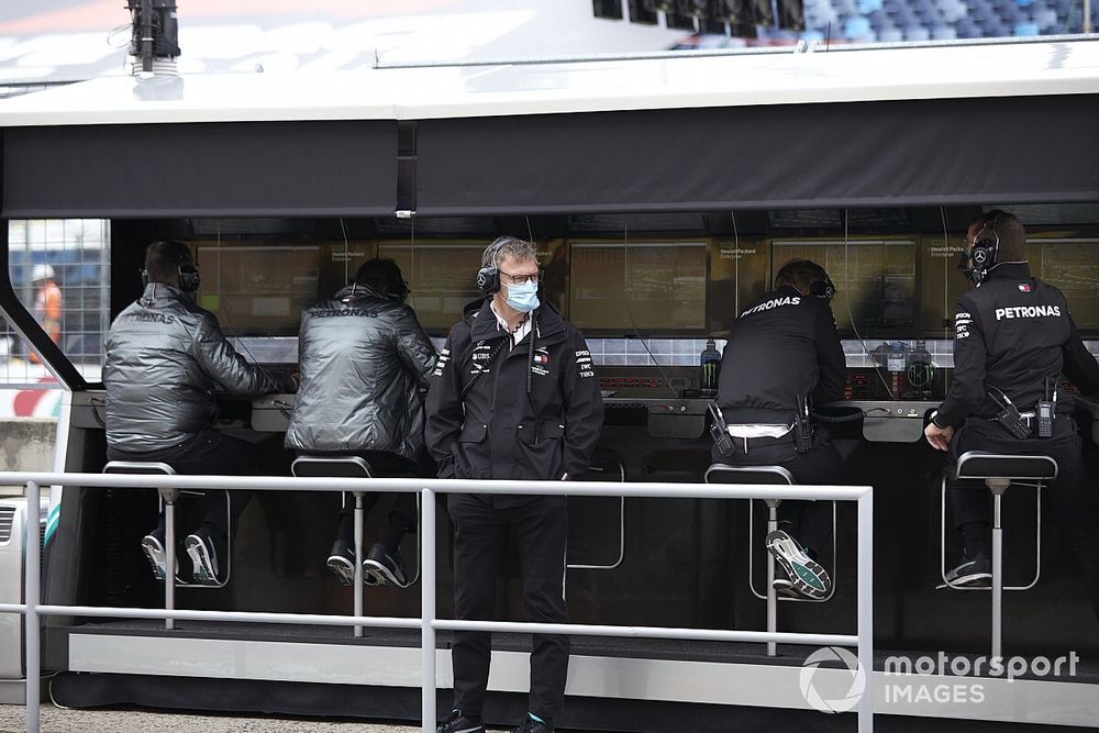 James Allison, Technical Director, Mercedes AMG on the pit wall