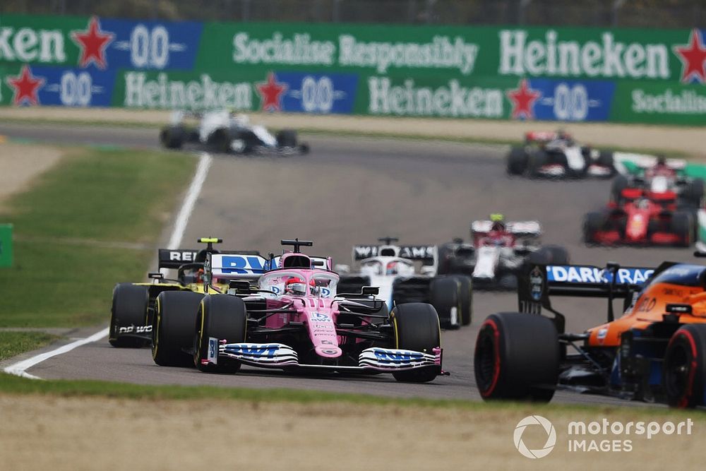 Sergio Perez, Racing Point RP20, Esteban Ocon, Renault F1 Team R.S.20