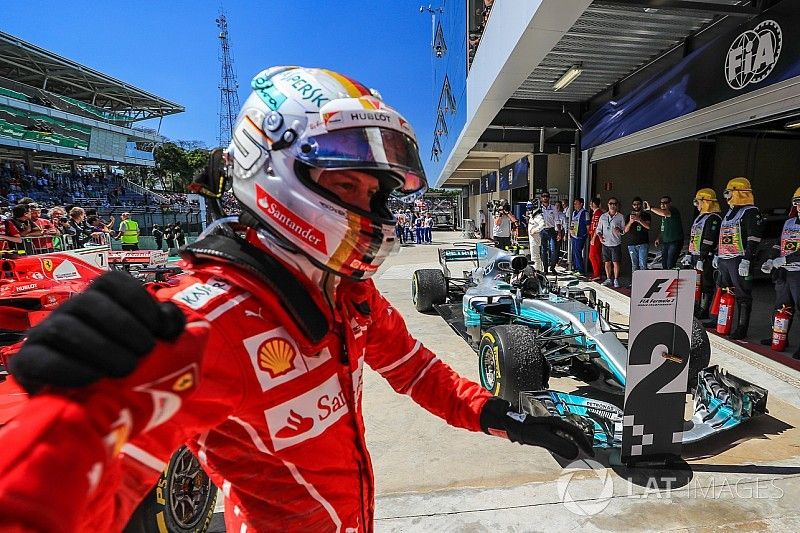 Race winner Sebastian Vettel, Ferrari celebrates in parc ferme