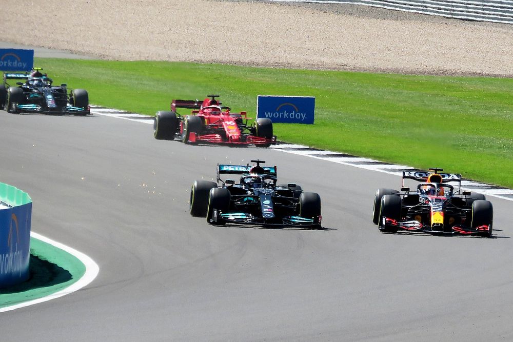 Lewis Hamilton, Mercedes W12 and Max Verstappen, Red Bull Racing RB16B