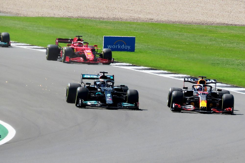 Lewis Hamilton, Mercedes W12 and Max Verstappen, Red Bull Racing RB16B