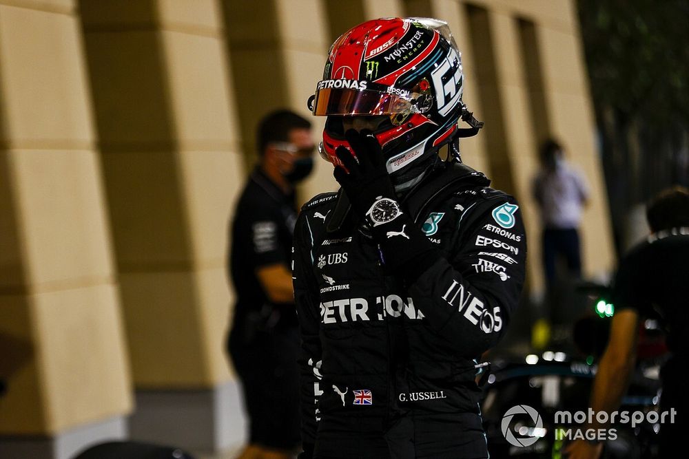 George Russell, Mercedes-AMG F1, in Parc Ferme after Qualifying 