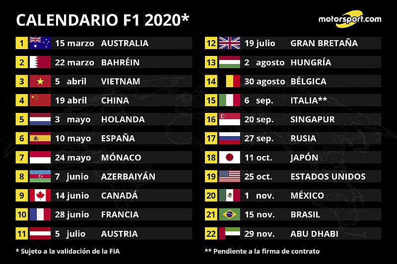 La F1 presenta un calendario récord para 2020