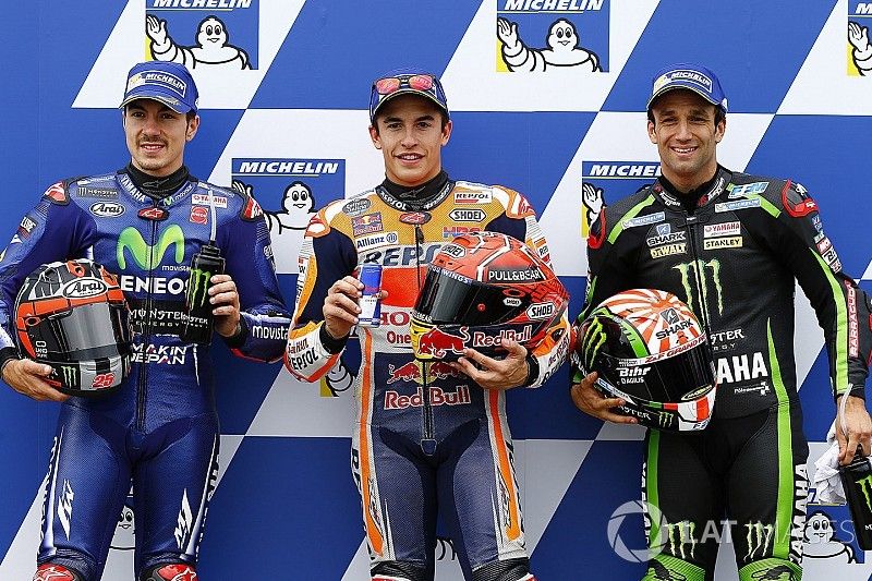 Polesitter Marc Marquez, Repsol Honda Team, tweede plaats Maverick Viñales, Yamaha Factory Racing, d