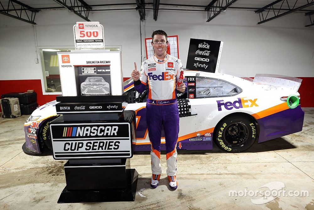 Race winner Denny Hamlin, Joe Gibbs Racing  